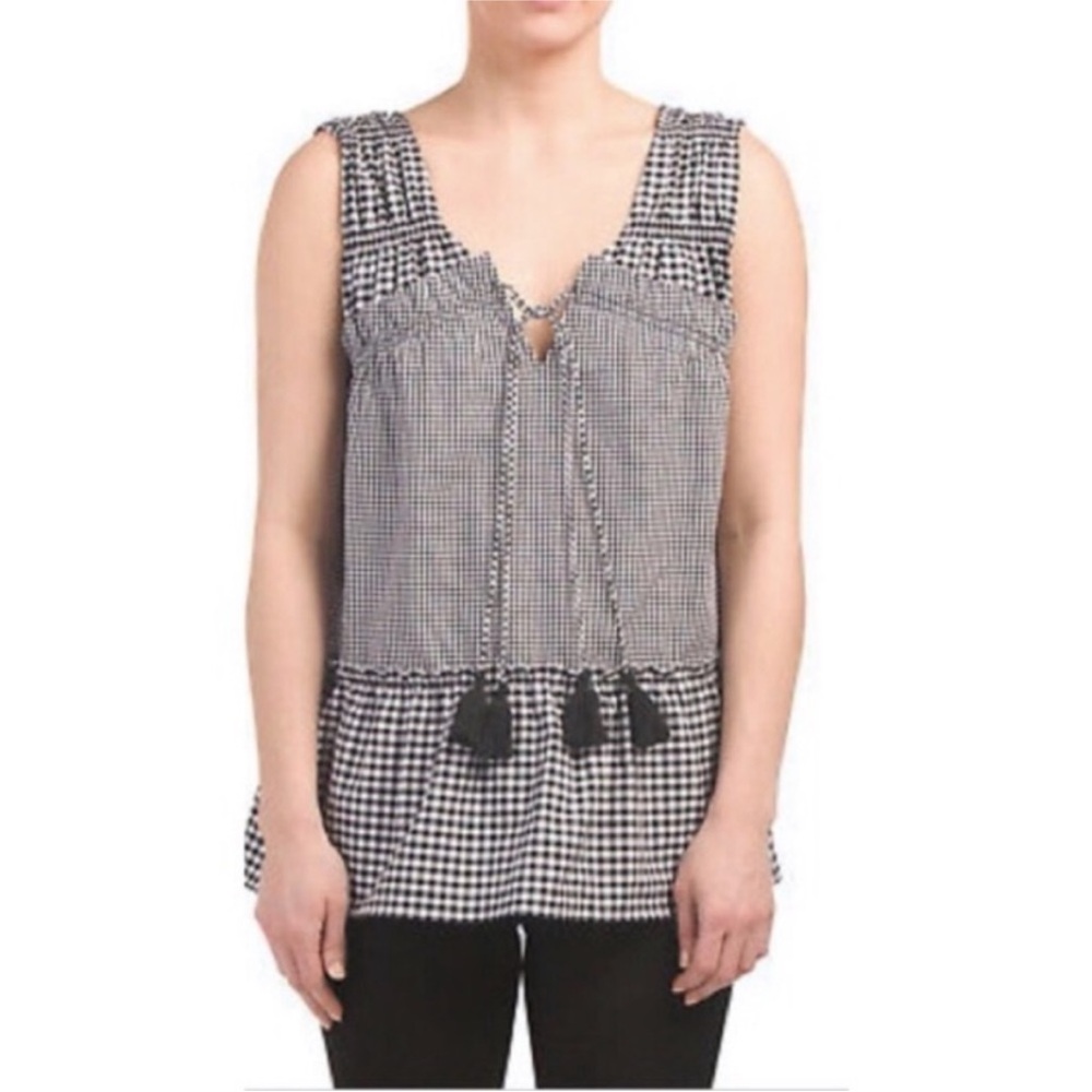 Derek Lam 10 Crosby Sz 8 Black and White Gingham Tassel Top Halter Tank